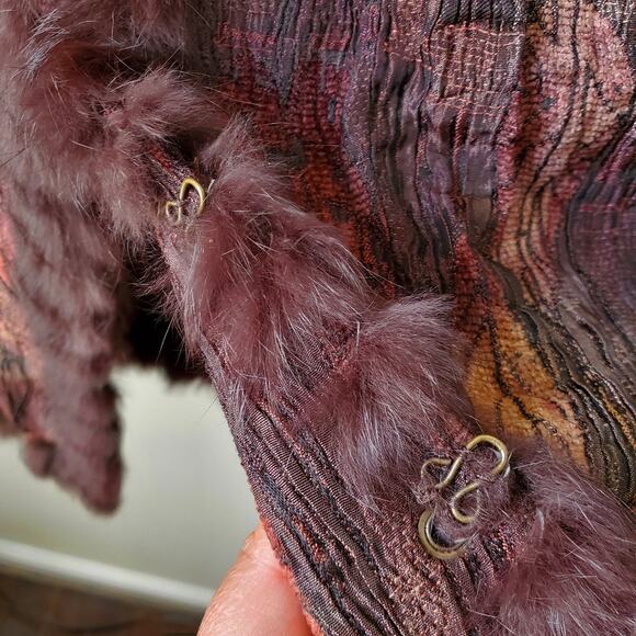 Vtg 90s Women Brown Fur Trim Tapestry Jacket M Fall Artsy Boho Maximalist Funky - Picture 4 of 12
